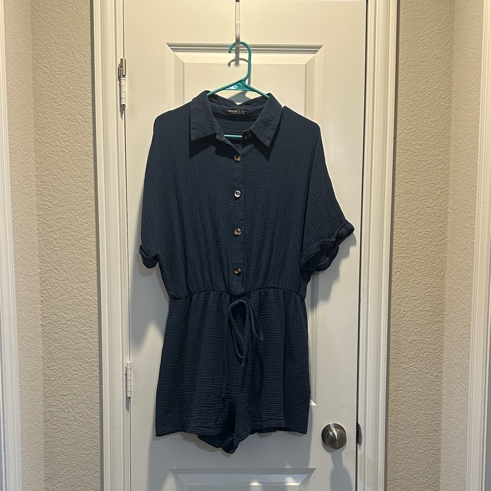 Dark Blue Button Down Romper